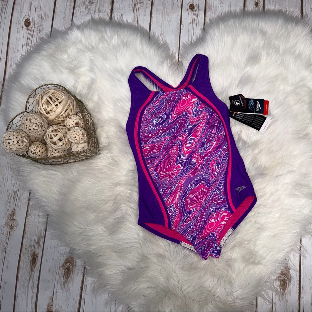 SPEEDO Digi Zig Zag Heather Sport Splice Girls Size 12 NWT